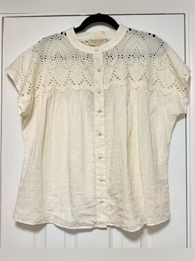 Farmers Market Ivory Eyelet Yoke Dolman Top